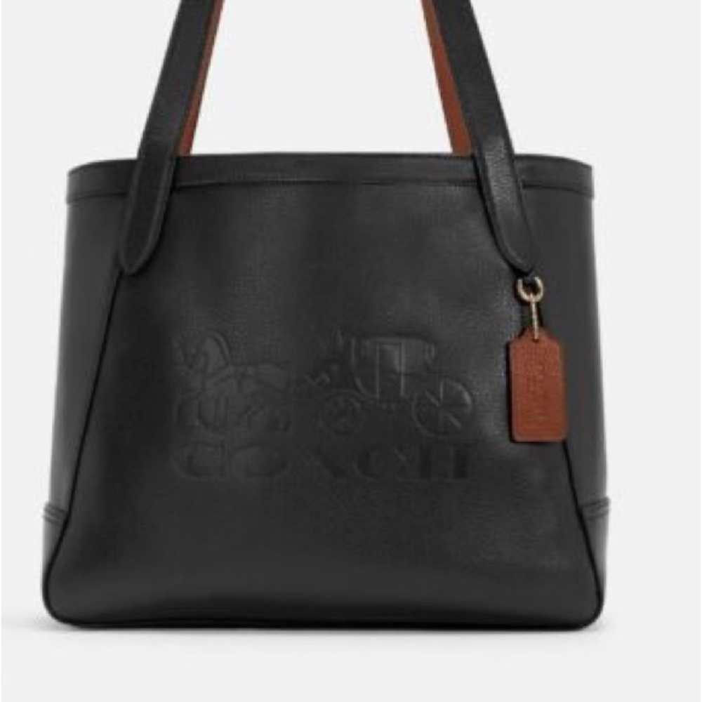 Coach Black Leather Embossed Tote With Horse And Carriage